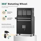 Greenvelly 8-Drawer Rolling Tool Chest, Metal Tool Chest with Wheels, Tool Cabinet with Detachable Top Tool Box, Metal Tool Cart with Liner & Hooks for Garage, Workshop, Warehouse (Black)