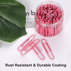 Vinaco Paper Clips Pink, 400PCS Medium and Jumbo Paper Clips (1.3 inch & 2.0 inch), Durable & Rustproof, Coated Paper Clip Great for Office School and Personal Use(Pink)