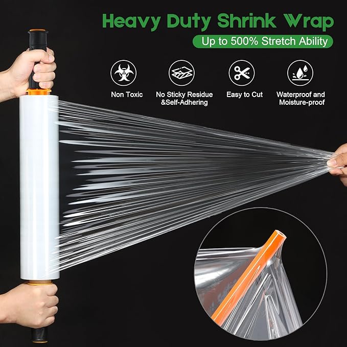 2 Rolls Stretch Wrap 15"x1000 Feet Stretch Film Shrink Wrap Packing Moving Suppliers for Shipping Moving Suppliers Packing Pallet Wrapping Surface Protection 60 Gauge (2 Rolls)