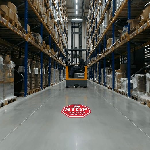 "Stop Look Out for Forklifts"- Laminated Vinyl Floor Sign by Graphical Warehouse - 5S Safety and Security Signage, Visual Communication Tool (16")
