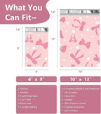 Poly Mailers 6x9 Inch 100 Pcs - Pink Bow printed Shipping Bags, 2.4mil Thickness, Waterproof and Tear Resistant Mailing Envelopes, Self-Sealing Packaging Bags for Small Business