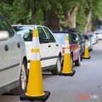 Fluorescent Orange/Green PVC Traffic Cones, Heavy Black Base Parking Lot Cone Structurally Stable Weatherproof Road Construction Safety Cones (8, Yellow, 36" Extra Large)