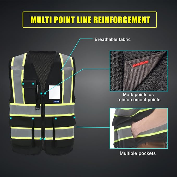 AYKRM 11 color High Vis Reflective Safety Vest for Women Men Security Pocket Zipper