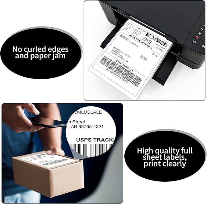 8.5" x 11" Full Sheet Label Sticker Paper for Laser & Inkjet Printers, Self Adhesive Printer Paper Shipping Labels, Printable White Matte Mailing Label Stickers(100 Sheets,100 Labels)