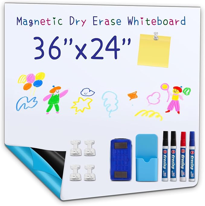 Whiteboard Adhesive Contact Paper, 36×24in Magnetic Whiteboard Roll, Dry Erase Board for Wall. Ideal for Schools, Offices, and Homes. Includes Markers and Dry-Erase Board.