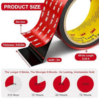 Double Sided Tape Heavy Duty 0.39in x 10ft, Heavy Duty Removable Mounting Tape, Adhesive Strips Double Sided Mounting Tape, Strong Foam Tape for Walls Picture Hanging Poster, Car, LED Strip Light