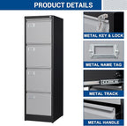 File Cabinets - 4 Drawers Vertical 17.8" Deep Lockable Filing Cabinet - Black & Gray Metal Storage Cabinets for Home Office to Hanging Files Letter/Legal/F4/A4 Size