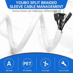 Split Braided Cable Sleeve，Flexible Wire Loom Tubing, Automotive Cord Protector Pet Proof, Cable Management for Computer TV Electric Wires Harness 16ft (White, 8mm（5/16")