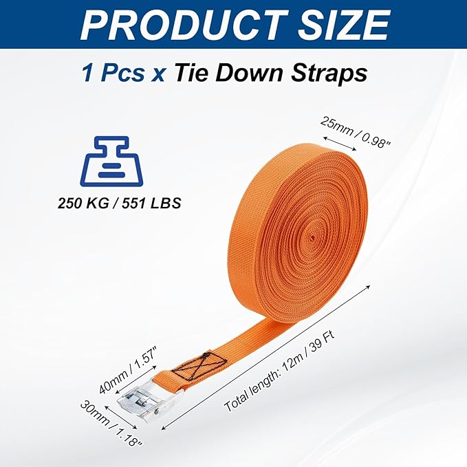 PATIKIL Lashing Straps 1" x 39 Ft, Tie Down Strap Cam Buckle Adjustable Ratchet Straps 551 lbs for Cargo Trucks Motorcycle Luggage, Orange