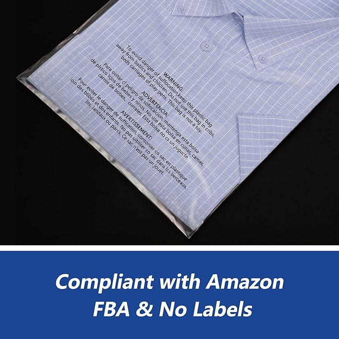 iMailer - 200 Count - 8" x 10" Clear Plastic Poly Bags with Suffocation Warning for Clothing, T-Shirt, Brochure, Prints, Handicraft Gift- Resealable Adhesive,Not Strong