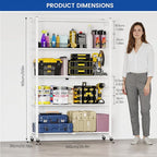 ALANNG 40" W Foldable 5-Tier Storage Shelves with Wheels, Adjustable & Removable Metal Rack, Heavy Duty Rolling Organizer for Kitchen, Garage, Closet, Pantry, and Office (White,2 Pack)