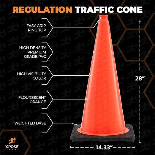 Xpose Safety 28 Inch Orange Traffic Cones - Bulk Full Pallet 297 Pack - Multipurpose PVC Plastic Safety Cone for Parking, Soccer, Caution, Kids, and Construction - DOT Approved