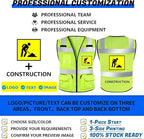 BeautyWill Custom Logo Safety Vest Mesh High Visibility Reflective Vest Customized Logo Utility Zipped Pockets Construction Workwear （Yellow,XXL）