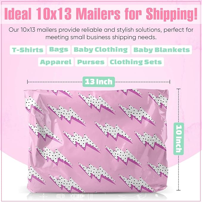 10x13 Poly Mailers – Lightning Bolt – Waterproof, Tear-Resistant Shipping Bags with Adhesive Seal – 50 Pack – Package Mint