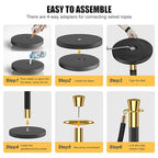 kaiyomi 4Pcs Stanchions with Black Velvet Ropes Set, 5 Feet Velvet Ropes and Posts Poles for Red Carpet Party Decoration and 360° Photo Booth (Golden & Black)