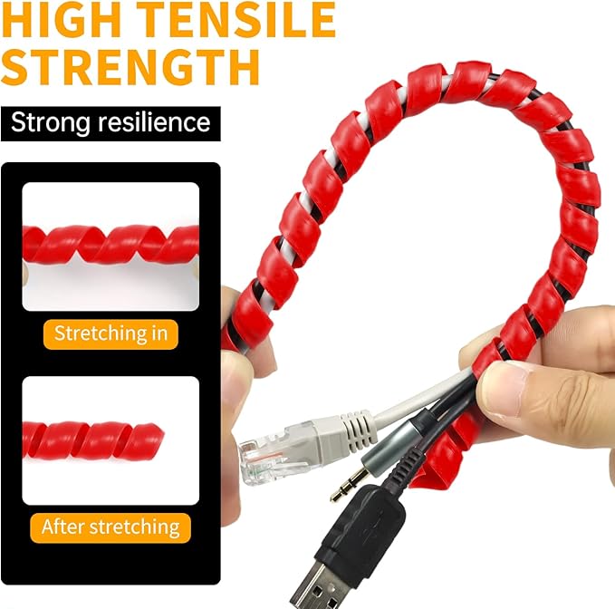 Spiral Cable Wrap, 16.4ft, 33ft Wire Protection Sleeve Cover Cable Organizer Pipe Flexible Spiral Wrap Winding Tube Prevent Cat from Chewing Cables (Red, 10mm (3/8")-16.4ft)