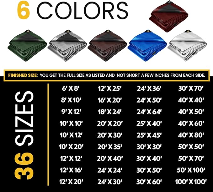 PROTARP Extra Heavy Duty 16 Mil Tarp Cover, Waterproof, UV Resistant, Rip and Tear Proof, Poly Tarpaulin with Reinforced Edges for Roof, Camping, Patio, Pool, Boat. (Maroon/Black 12′ X 12′)