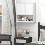 GREATMEET 31" H Locking Metal Garage Storage Cabinet with Doors and Shelves, Lockable Wall Cabinet Storage, White Steel Wall Mount Cabinet Hanging Floating for Office Utility Room