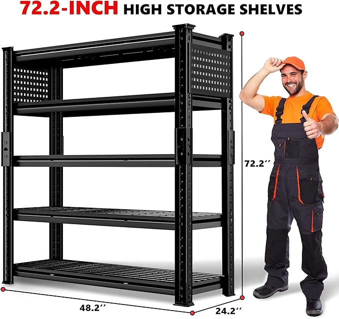 SILVEL 48.2" W Garage Shelving, 5000LBS Heavy Duty Metal Shelving, 2025 Grid Storage Shelves with 2 Side Pegboards, Industrial 5 Tier Shelves for Basement Pantry Warehouse Supermarket, 2 Pack