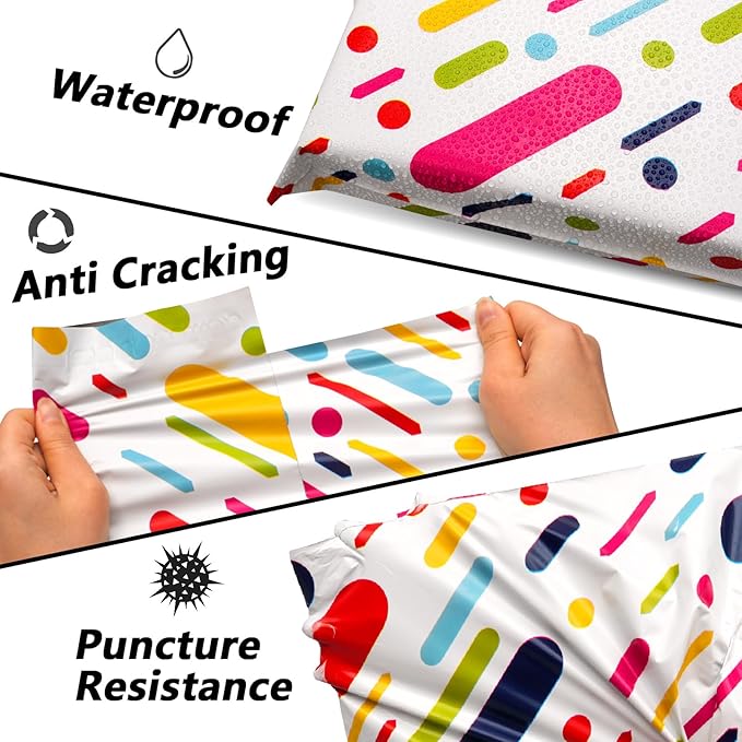 Poly Mailers 10x13 Inch 100 Pcs - Color Stripe Printed Shipping Bags, 2.4mil Thickness, Waterproof and Tear Resistant Mailing Envelopes, Self-Sealing Packaging Bags for Small Business