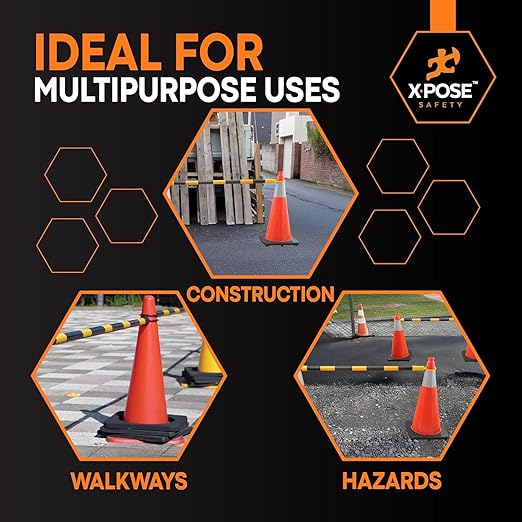 Retractable Barrier for Safety Traffic Cones - 2" OD - Large Yellow and Black Bar Barricade - for Road Construction, Parking, Warning, Temporary Security Divider (80, Yellow & Black, 53" x 84")