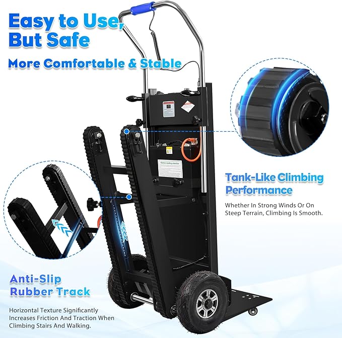 Electric Stair Climbing Hand Trucks Dolly Cart, 900lb Capacity Heavy Duty Stair Climber with Ropes, Carry Heavy Objects Up and Down Stairs Effortless for Furniture Logistics Warehouse, 1250W Motor