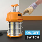 HYPERLITE LED Temporary Work Light 60W 7500LM 200W HID/HPS 5000K, Portable Hanging Construction Light with Stainless Steel Safety Guard and Sturdy Hook for Job Site, Workshop(with an ON/Off Switch)