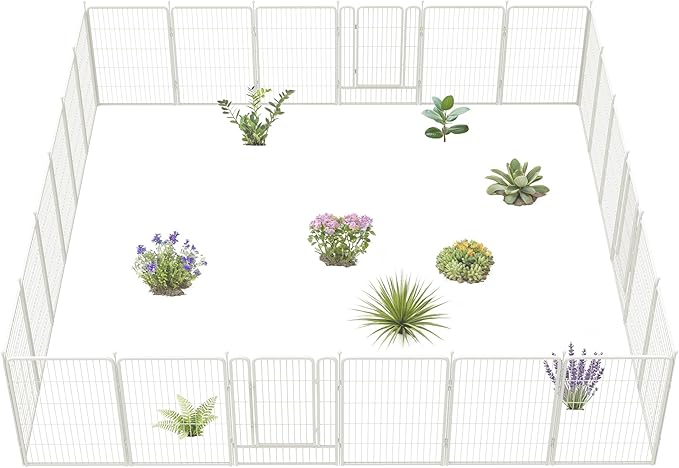 FXW Garden Fence Outdoor for The Yard – 40in(H) x 54.7ft(L) Heavy Duty Metal Animal Barrier for Dog and Rabbit, Decorative Dog Fence, 24 Panels, White