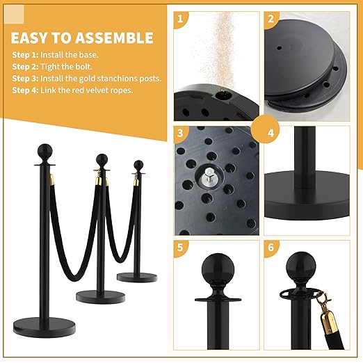 4Pcs Stainless Steel Stanchion Posts with 5ft Red Velvet Ropes - Crowd Control Barriers & Queue Line Kit with 26ft Red Carpet for Wedding, Party, Theater Supplies
