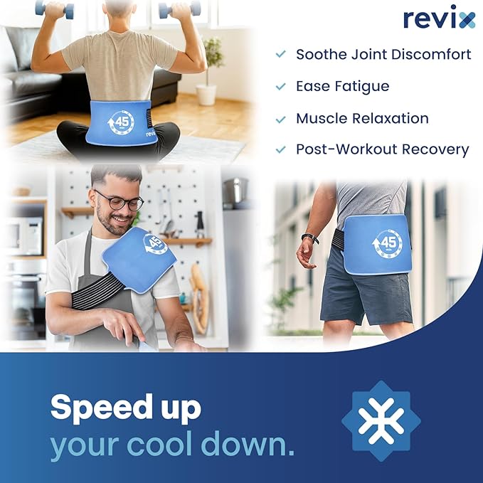 REVIX Large Gel Ice Packs Reusable, 45-Minutes of Long Lasting Cold Packs with Ice Grid Gel Design, Lower Back, Shoulder, Knee Ice Wrap, Cold Therapy for Soothing Waist & Leg Fatigue, 16 × 9", 2 Packs