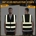 Hi Vis Vest for Men Women High Visibility Mesh Vest with 5 Pockets,Safety Vest with Reflective Trips, Breathable,(GR720-Black,5XL).