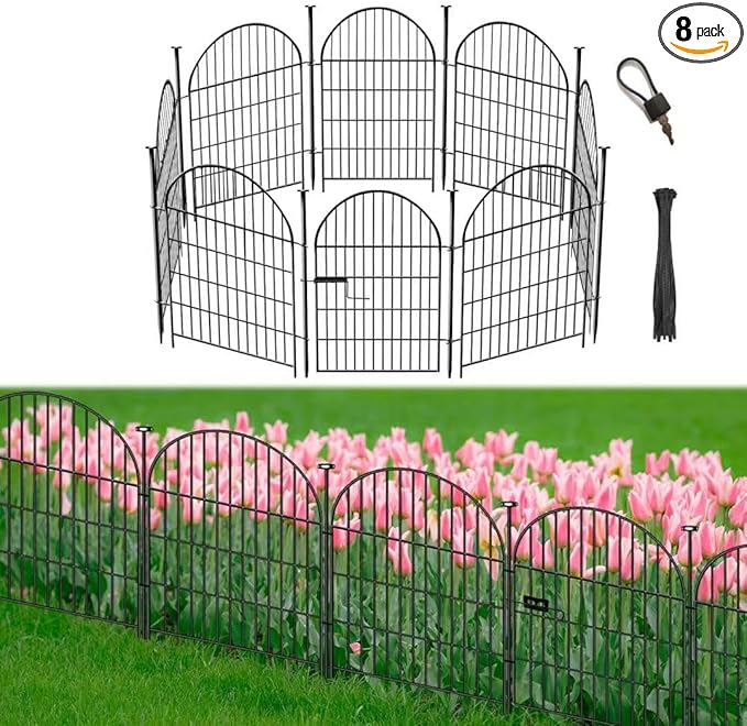 Tall Garden Fence with Gate 40 in(H)x17.5 Ft(L), 8 Panels Fence for Dogs Outside, No Dig Animal Barrier Garden Fencing,Rustproof Metal Wire Temporary Rabbit Dog Fences for Yard Patio Outdoor
