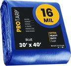 PROTARP Extra Heavy Duty 16 Mil Tarp Cover, Waterproof, UV Resistant, Rip and Tear Proof, Poly Tarpaulin with Reinforced Edges for Roof, Camping, Patio, Pool, Boat. (Blue 30′ X 40′)
