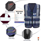 navy blue safety vest with pockets