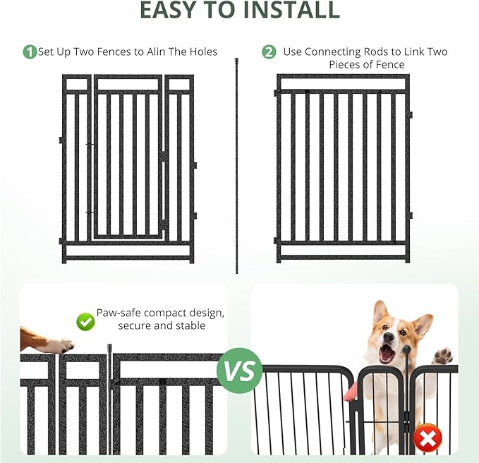Dog Playpen Metal Dog Fence Outdoor for Yard 32" Height 32 Panels Portable Dog Pen Pet Kennel for RV Camping(Black-Silver)