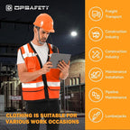 Reflective Safety vest With back plan pocket,High visibility Class 2 Heavy Duty Surveyor Vest with Zipper,Hi Vis Vest ANSI/ISEA Standard, Construction Work Vest for Men＆Women(Orange,2XL)