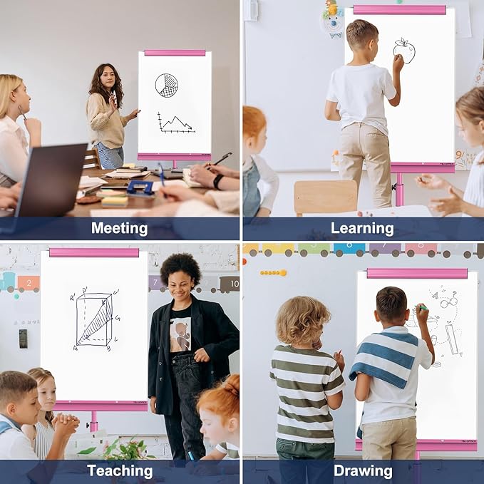 TSJ OFFICE Mobile Whiteboard Magnetic - 40 x 26 Inches Dry Erase Board on Wheel with Stand Flipchart Easel Height Adjustable, Violet