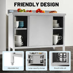 Hally Stainless Steel Cabinet, 30" x 48" NSF Commercial Heavy Duty Prep Workbench with Backsplash and Two Sliding Doors, Large Storage Cabinet, Metal Table for Kitchen, Restaurant, Garage