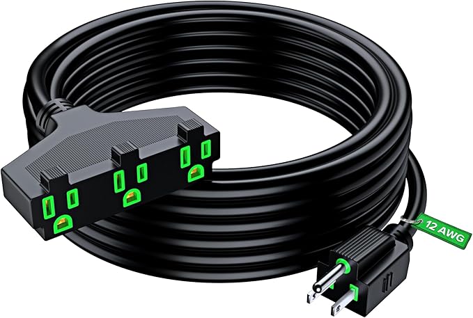 Maximm 12/3 Extension Cord 30 Feet, 12AWG, Black ETL Listed, 3 Prong Plug 3-Outlet SJTW Heavy Duty Indoor, Weather Resistant - Power Cord for Garden, Lawn, Appliances, 30ft