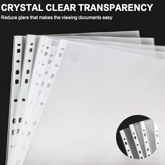 Sheet Protectors, PANDRI 400 Pack Clear Heavy Duty Plastic Page Protectors Sheet Reinforced 11-Hole Fit for 3 Ring Binder Fits Standard 8.5 x 11 Paper, 9.25 x 11.25 Top Loaded, Excluding Acid