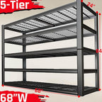 68" Wide Heavy Duty Garage Shelving Units, 5-Tier Deep Storage Shelves,Black Metal Garage Shelves,Steel Shelf,Large Storage Rack,Industrial Shelving for Shop, 68" W x 24" D x 84" H,2 Pack