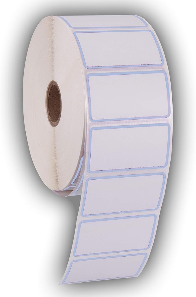 2.25" X 1.25" Direct Thermal Perforated Stickers Labels for Barcodes, Address, Consignment - Compatible with Zebra, Rollo, Godex and More (Blue Border, 1 ROLL)