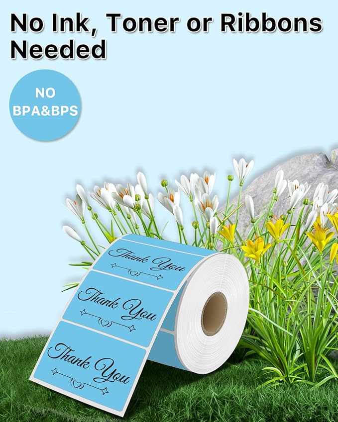 iEager 3" x 2" Thermal Labels, Rectangle Thermal Printer Stickers, Self-Adhesive Durable Sticker with Perforation Line, 500 Labels/Roll, Blue