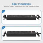 JUNNUJ Heavy Duty 20 Amp Power Strip 4800J, 16 Outlets 12 Gauge Garage Industrial Surge Protector, High Amp 5-15P Adapter Shop 6-20R T-Slot Metal Outlet, 15 FT Extension Cord Commercial for Appliance