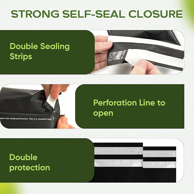 100% Compostable Biodegradable Mailers | Reusable Poly Bags | Zero-Waste Double-Seal Extra Thick | Shipping Envelopes Pouches | Certified Green Packaging - Size 14.9" x 19"
