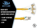 50 ft Outdoor Extension Cord Waterproof - 12 Gauge Heavy Duty Extension Cord 50 ft - Lighted Outdoor Extension Cords with Multiple Outlets - Watts Wire - 50' Grounded - extensiones electricas