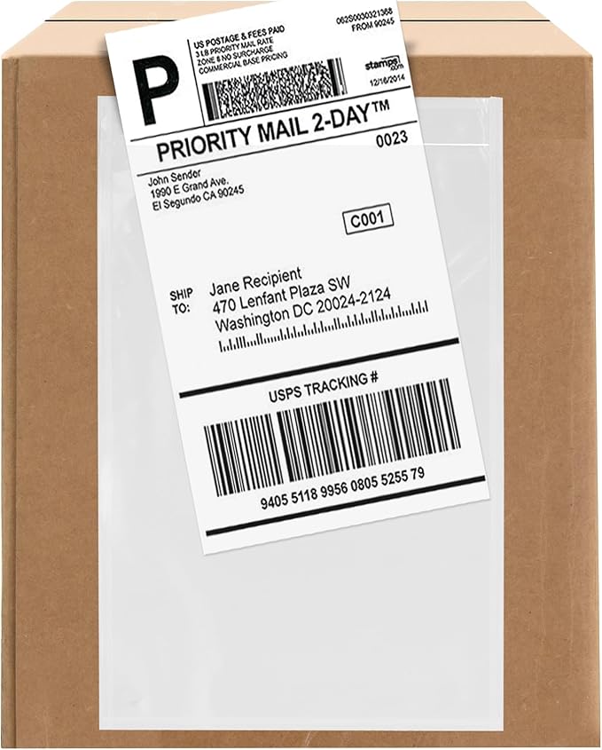 100 Count 6.5" x 10" Shipping Label Envelopes, Clear Packing List Pouches with Self-Adhesive Back, Top Loading for Shipping Labels Sleeves, for Packing Slips, Labels Invoices & Paperwork. GPI