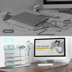 Letter Tray Paper Organizer 5-Tier Desk Organizer File Organizer Paper Holder with Handle, Metal Desktop Document Shelf Tray Office Classroom Organization - Blue