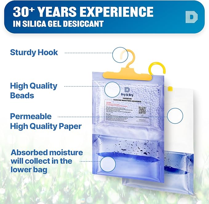 Dry & Dry 45 Packs [Net 14.1 Oz/Pack] Moisture Absorbers for Home, Basement & Bedroom - Small Dehumidifiers