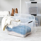 IRIS USA 40 QT Plastic Storage Box with Lid and Latches - 6 Pack - BPA-Free, See-Through Organizing Solution, Durable Nestable Stackable Containers, Secure Pull Handle - Clear